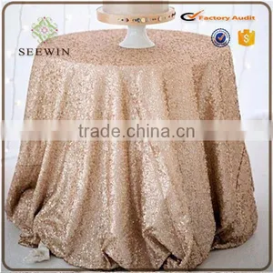 Elegant Wedding 100% Polyester Champagne Sequin Wedding Table Cloth Sequin Table Overlay thumbnail-2