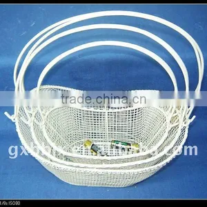 White Wire Mesh Home Hanging Storage Baskets Set of Three thumbnail-1