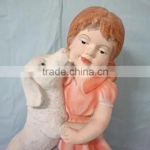 Fiberglass Colorful Girl and Dog Statue Garden Ornament thumbnail-3