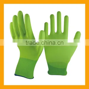 Fluorescent Green PU Palm Coated Garden Builders Grip Gloves thumbnail-1