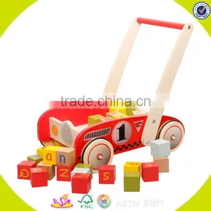2017 Wholesale New Products Baby Wooden Push Along Walker Best Design Kids Wooden Push Along Walker With Building Blicks W16E067 thumbnail-1