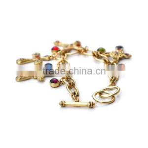 Colorful Rhinestone Cross Charms Gold Chain Bracelet Tiny Crystal Charms Goldfill Chain Bracelet thumbnail-1