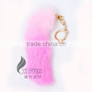 CX-R-39D Fashion Dip Dyed Girls Wholesale Real Rabbit Fur Key Chain Fur thumbnail-4