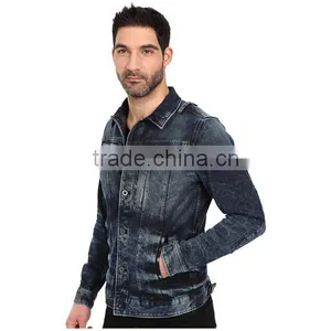 High Quality Men Jean Jacket Wholesale Slim for Sale Custom Your Own Design thumbnail-3