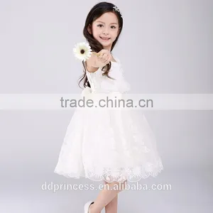 Pakistan Princess Rose Flower Girls Party Dress White Lace Net Frock Designs for Kids Baby Girl Fairy Dresses thumbnail-3