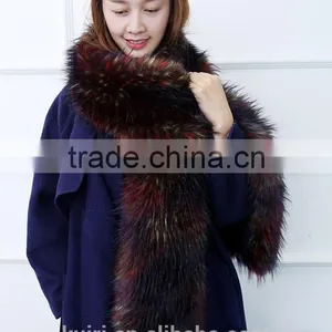 Womens Fur Scarfs Fashionable Luxury Runway Show 200cm Long Faux Fur Fox Fur Stole Collar Strip Patchwork Pashmina Scarf thumbnail-2