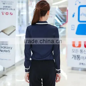 Custom High Quality Woman Clothes Fashionable Navy Blue Elegant Ladies Blouse Wholesale thumbnail-3