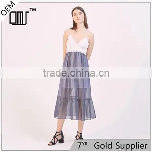 Hot Style Splice Sexy Women Deep V-neck Slip and Ruffled Hem Dress thumbnail-1