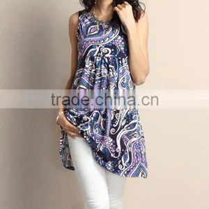 New Summer Women Dresses With Purple Paisley Empire-Waist Sleeveless Tunic Dress Women Floral Dress Women Wear GD90426-24 thumbnail-1