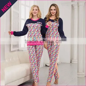 Fancy Design Couple Pajamas With Flower Printing Winter Wholesale Pajamas Set OEM thumbnail-1