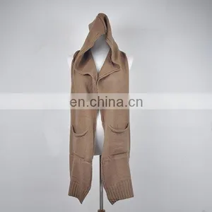 TOROS Professional OEM/ODM Winter Warm Knitted Hooded Scarf With Pockets thumbnail-3