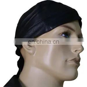 HMB-901A LEATHER SKULL CAPS DURAG BLACK BANDANA SKULLCAP thumbnail-1