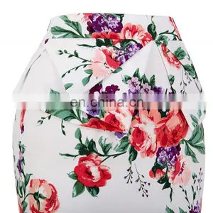 Grace Karin Occident Women Hips Wrapped High-waisted Short Cotton Flower Printed Pencil Vintage Skirt CL008928-8 thumbnail-3