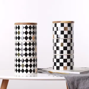 Creative Geometry Rhombus Square Black White Grid Ceramic Canisters Suit For Tea Coffee Sugar thumbnail-3