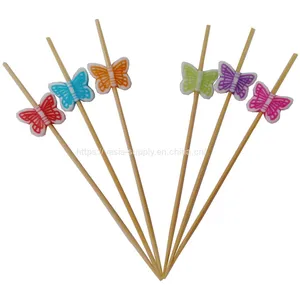 Disposable Sandwich Decoration Natural Bamboo Colorful Butterfly Shape Bead Picks thumbnail-1