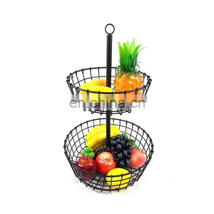 Modern Counter Top Round Fruit Basket 2 Tier Fruit Basket Metal Wire Banana Hanger Desktop Fruit Vegetable Basket thumbnail-3