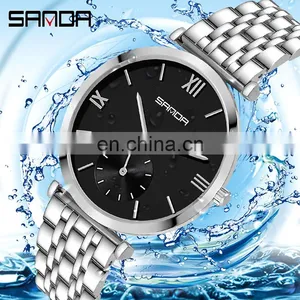 Sanda P1052 Luxury Quartz Wrist Watches for Men Women Stainless Steel Chrono Water Resistant Fashion Couple Watch thumbnail-4