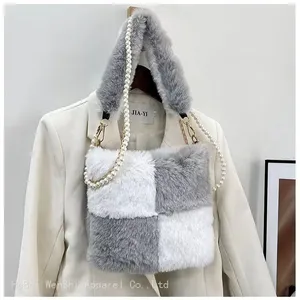 038Single Shoulder Crossbody Bag Women's Bag Splicing Plush Bag Fashion Trend thumbnail-2