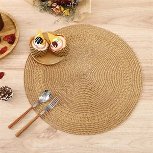 Wholesale 38 cm Gold Colored Round Woven Table Place Mat For Wedding Table Decoration thumbnail-1