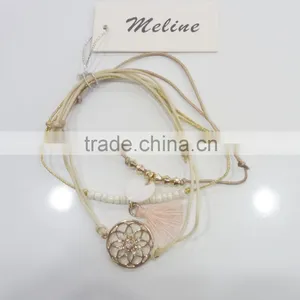 FASHION MULTI ROW Filigree Metal Disc Charm,pearls Tassel Shell Charms Bracelet thumbnail-1