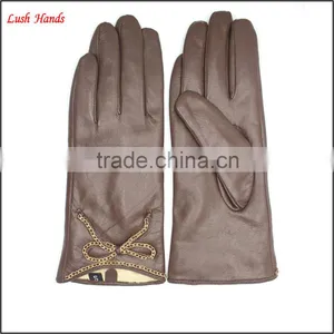 Popular Simple Style Brown Leather Gloves for Women thumbnail-2