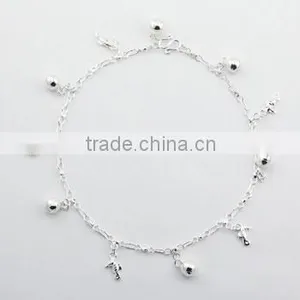 Delicate Silver Anklet Cute Seahorse Charms & Spheres thumbnail-1