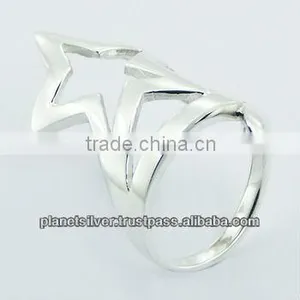 Plain 925 Sterling Silver Designer Ring Open Grand Star On Spiral thumbnail-1