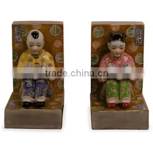 Chinese Antique Colorful Porcelain Children Statue Decoration thumbnail-1