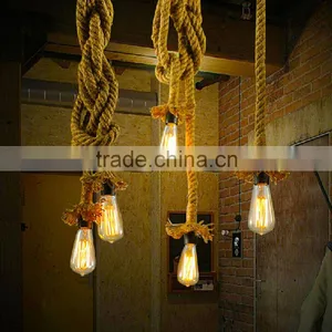 Vintage Rope Pendant Light Lamp Loft Creative Personality Industrial Lamp Edison Bulb American Style For Living Room 110v thumbnail-1
