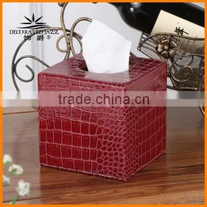 Jazz Ornaments Bright Red Crocodile Leather Square Tissue Box Tray Pumping European Fashion Creative Reel Spool thumbnail-1