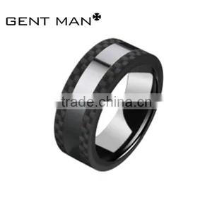 High Quality 8mm Cool Black Tungsten Carbide Carbon Fiber Ring Jewelry thumbnail-6