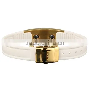 Noproblem P036G FDA Tourmaline Germanium Bio Ceramic Stainless Steel Casual Fashion Energy Gold Silicone Bracelet thumbnail-3