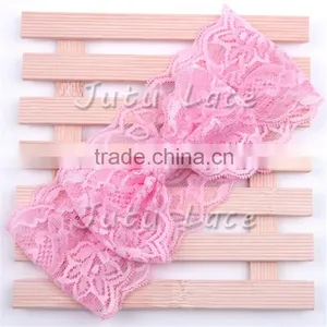 Stretchy Lace Messy Bow Headband-elastic Wide Lace Headwrap Headband-newborn Red Bow Headbands Available for 1-12 Kids thumbnail-4