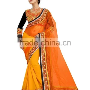 Beautiful Net Saree of Orange Color thumbnail-1