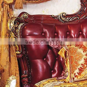 Antique Classic Red Color Solid Wood Wedding King Size Bed, Wedding Bedroom Furniture(MOQ=1 SET) thumbnail-4