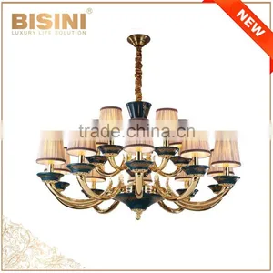 24K Gold Plating Brass 6 Light Baroque Style Chandelier for Home/Hotel/Hall, Porcelain Ceiling Lamp thumbnail-2