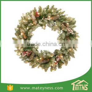 Glittery Bristle Pine Pre-Lit Christmas Wreath thumbnail-5