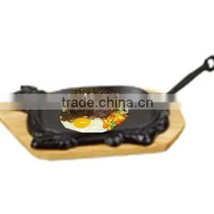 Cast Iron Steak Baking Pan With Wood Tray,grill Plate thumbnail-1
