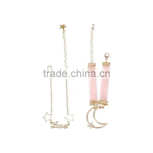 Gold Love Letter Moon Star Charms Bracelet Gold Chain Bracelet Silk Ribbon Bracelet thumbnail-1