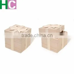 Unfinished Wood Gift Box With Bow thumbnail-1