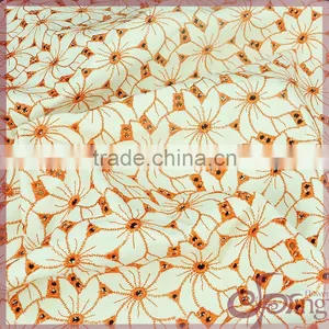Orange All Over Flower Heavy Cotton Lace, Embroidery Design Fabric thumbnail-3