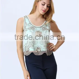 New Design Ladies Sequin Embroideried Beaded Cami Top thumbnail-2