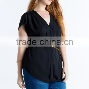 Relaxed V-neck Pleated Plus Size Chiffon Blouse/woman Top thumbnail-6