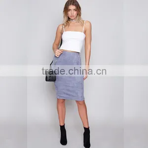 Lavender New Color Midi Suede Pencil Skirt Nice Fit Modern Simple Ladies Wear thumbnail-6