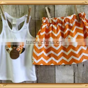 Thanksgiving Day Chevron Turkey Outfits Smocked Children Clothing Wholesale Orange Chevron Turkey Outfits thumbnail-1