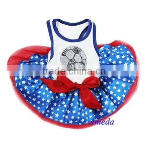 NEW Blue Star Red White Rhinestone World Cup Football Flag Australia USA Dogs Clothes Party Dress XS-L thumbnail-1