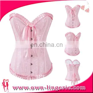 Ladies Cute Bust and Waist Pleated Corset Pink Steel Boned Corset thumbnail-1