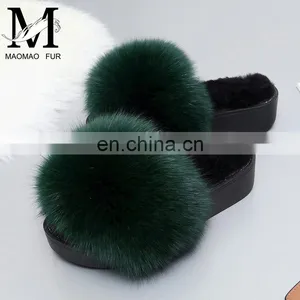Wholesale Cheaper Fox Fur Shoes Slippers Fox Fur Slides Women Shoes thumbnail-1