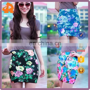 2016 New Style Custom Women's Short Pencil Skirt Flower Print Fashion Mini Skirt thumbnail-1