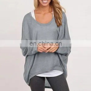China Manufacturing Polyester/Cotton Blend Fashion Ladies Long Sleeve Pullover Top Loose Casual Blouse Tshirts thumbnail-4